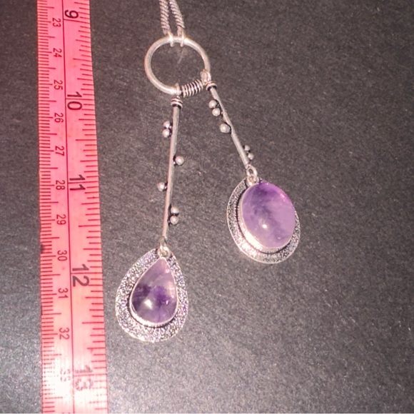 Modern Amethyst Solar dangle multi-gem handmade statement Necklace - Picture 8 of 13